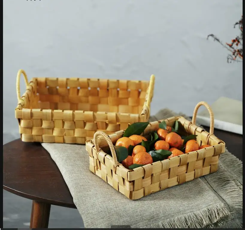 Food Snacks With Fiber - Wooden Woven Storage Basket Rectangular Fruit