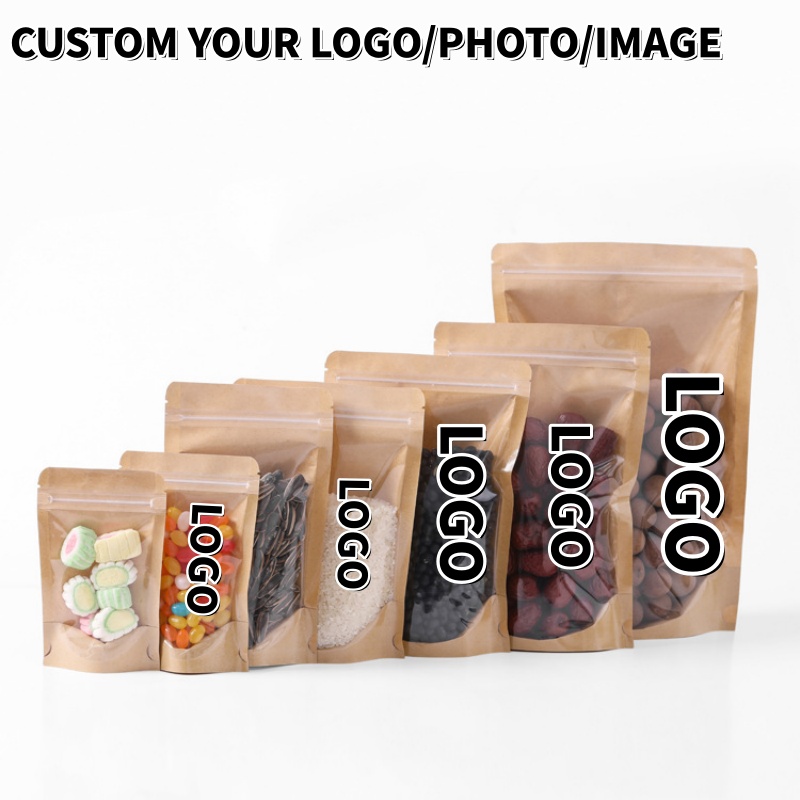 Food Snacks For Christmas - 100PCS Clear Front Stand Up Kraft