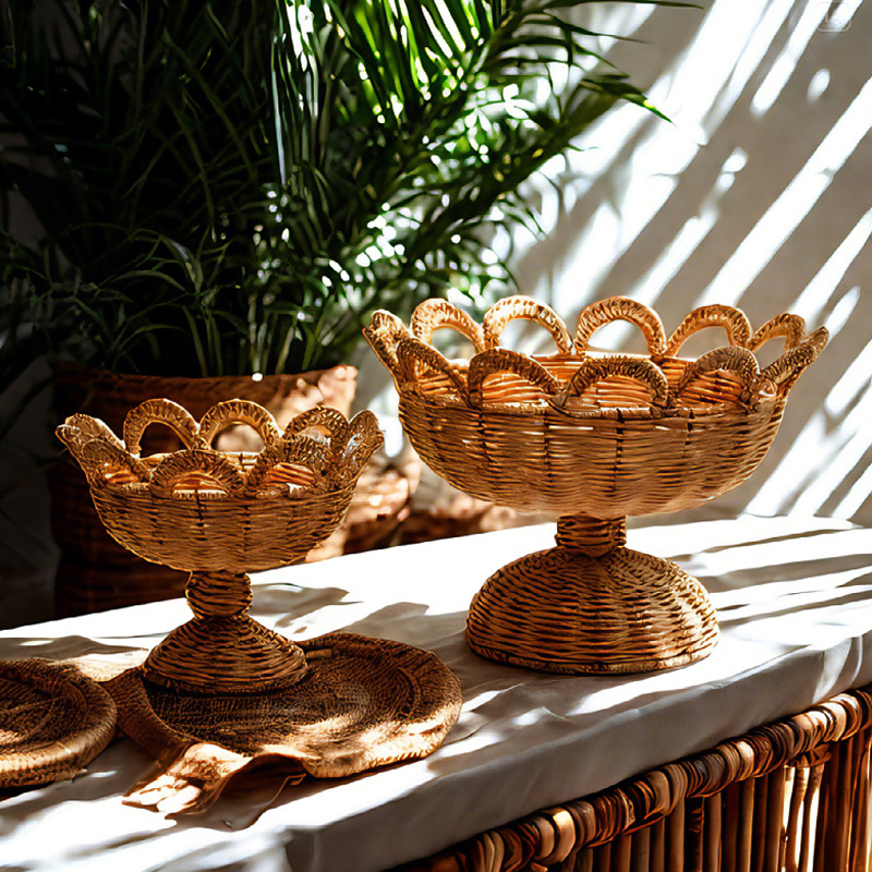 Food Snacks With Fiber - Rattan Pedestal Fruit Bowl High End