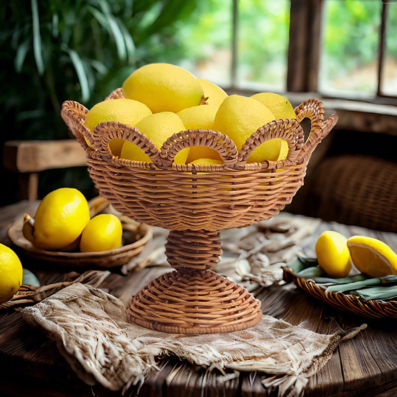 Rattan Pedestal Fruit Bowl Hig - Food Snacks With Fiber recension och pris