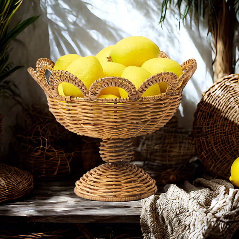 Rattan Pedestal Fruit Bowl Hig - Food Snacks With Fiber recension och pris